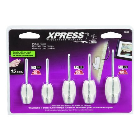 XPRESS Cobra  Plastic Coated White Push Pin Picture Hook 60 lb 5 pk, 5PK 3330